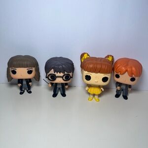 Lot of Four Funko Pops Harry Potter Hermione Ron and Girl in Yellow Dress